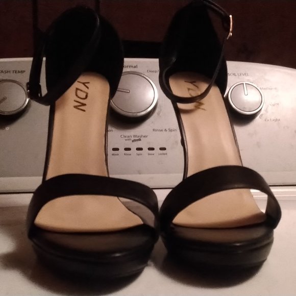 YDN Black Ankle Strap Open Toe High Heels Size 14w - Picture 2 of 8